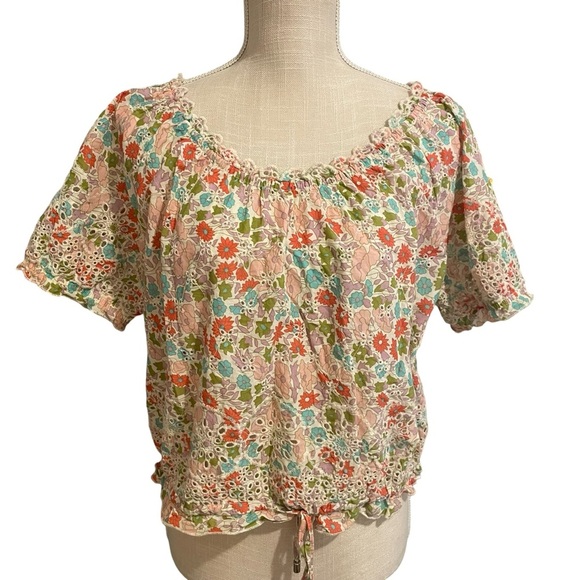 Anthropologie Tops - Anthropologie Jennifer & Grace Floral Cotton Blouse with Ruffle Trim